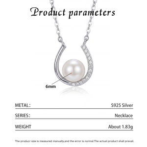 S925 Sterling Silver Freshwater Pearl <b>U</b> Shape Pendant Necklace with CZ Lucky Horseshoe Design for Women - Product Image 6