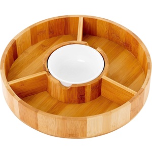 Ensemble de plateaux à apéritifs en bois avec coupelle à sauce pour salsa, guacamole, nachos, légumes, tacos, chips, snacks et plus - Product Image 1