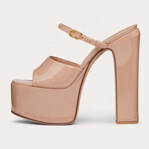 Women High Chunky Heels Thick Platform Sandals Square Peep Toe on Front Strap <b>Shoes</b> Outdoor Patent Mules - Product Image 1