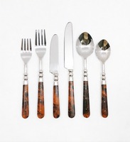 Ensemble de couverts en acier inoxydable argenté brillant de qualité supérieure, manche incrusté de motifs de tortue, 6 pièces, couverts durables pour une utilisation de luxe à table