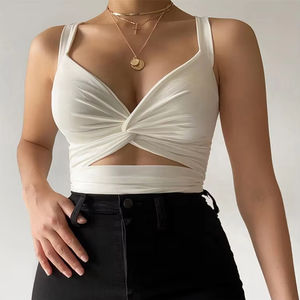 <span class=keywords><strong>Blanco</strong></span> Verano Cuello en V Profundo Diseño Hueco Ombligo Chaleco <span class=keywords><strong>Top</strong></span> Mujer Moda Sexy <span class=keywords><strong>Crop</strong></span> <span class=keywords><strong>Top</strong></span> - Product Image 1