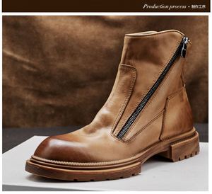 รองเท้าบูทสั้นผู้ชายหนังแท้ทรงหุ้มข้อ พื้นหนา ทรงหัวมน สไตล์มอเตอร์ไซค์ รุ่นใหม่ ขายดี - Product Image 3