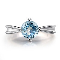 Bague de fiançailles en argent sterling 925 avec pierre unique ronde en aquamarine, bijoux en argent et aquamarine