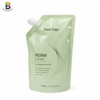 Pochette Doypack personnalisée en usine de 1L pour traitement capillaire liquide, haute barrière, avec bec verseur d'angle, pour lotion de permanente capillaire