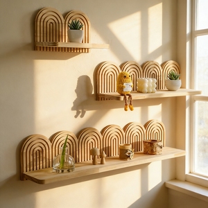 Nuovo Arrivo: Mensola da Parete in Legno Massello con Texture Scanalata, Porta Vaso Creativo, Oggetto Decorativo in Legno per l'Organizzazione Domestica - Product Image 4