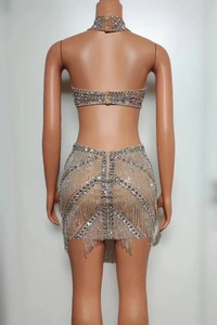 AD2138 Nouvelle robe de soirée sexy et élégante à franges <span class=keywords><strong>en</strong></span> strass, robe de soirée de luxe pour femmes, robe de soirée transparente - Product Image 3