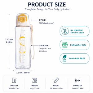 Bouteille d'eau sport <span class=keywords><strong>en</strong></span> Tritan 800 ml 2-<span class=keywords><strong>en</strong></span>-1 sans BPA, étanche, écologique et portable pour le bureau et la salle de sport - Product Image 3