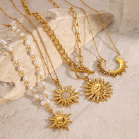 Collier pendentif soleil plaqué or, style bohème vintage, chaîne superposée, bijoux pour femmes, bijoux tendance, vente en gros OEM ODM