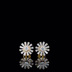 Boucles d'oreilles clous en diamant avec motif floral soleil scintillant, bijoux de luxe pour fiançailles, pour mariée - Product Image 2