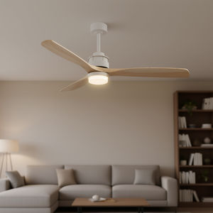 Ventilateur de plafond LED moderne de 60 pouces avec lumière, télécommande, 3 pales en bois massif, montage au plafond intérieur, moteur AC, blanc chaud 2700K - Product Image 2
