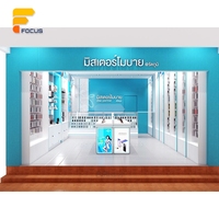 Vitrine de magasin de téléphonie mobile avec logo rétroéclairé Sharp, câblage dissimulé, comptoir d'exposition pour téléphones portables