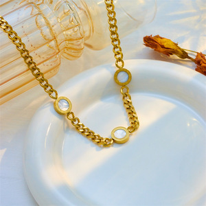 Gold Round Chain Stainless Steel Necklace Geometric Punk Hip Hop Style Fashion Pendant Necklaces - Product Image 2