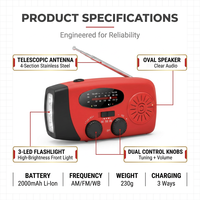 2000mAh NOAA Notfallradio CE RoHS Solarbetrieben mit Handkurbel USB-C Powerbank Leselampe für Krisenvorsorge