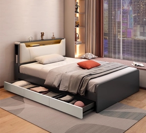 1.5m Tatami lưu trữ bảng giường gỗ Bảng phong cách hiện đại tối giản 1m giường đơn cho trẻ em với hộp lưu trữ cao - Product Image 1