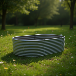 Jardinera Elevada de Acero para Jardín, Elíptica, con Recubrimiento en Polvo Gris, Duradera, para Plantas y Flores, Diseño Rústico para Exteriores - Product Image 2