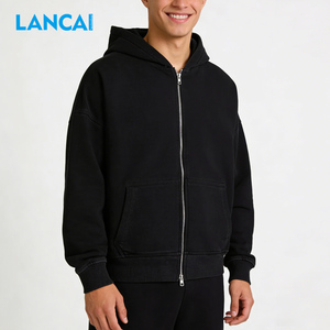 2026 Sweat à capuche personnalisé pour homme, en molleton de coton, à épaules tombantes, avec fermeture éclair double sens, épais, uni, de haute qualité, style streetwear, vierge - Product Image 1