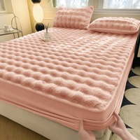 Parure de draps trois pièces en peluche de lapin à bulles épaissie, style européen, personnalisable, pour automne/hiver, chaude et 3D gonflée