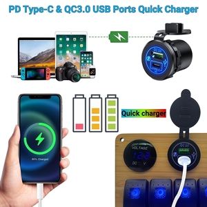 5 gang Rocker chuyển đổi sợi tre Bảng điều chỉnh, Marine không thấm nước SPST chuyển đổi chuyển đổi PD QC3.0 USB ổ cắm điện Thuốc lá nhẹ hơn ổ cắm - Product Image 4