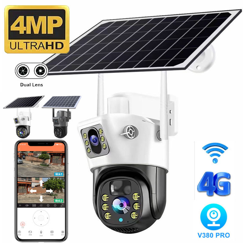 V380 Pro 4G Solar CCTV Outdoor Security Camera 360° Wifi Ptz with Night Vision Automatic Tracking Built-in Mic CMOS Sensor
