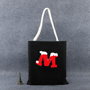 Sac fourre-tout en toile de coton uni noir SHANGHONG avec logo personnalisé, poignée d'épaule, promotion en gros à prix réduit - Product Image 4