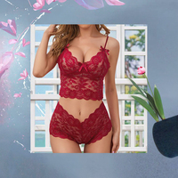 Conjunto de Lencería Sexy para Mujer con Tirantes Ajustables, Encaje Floral, Copa XL, Bralette Triangular y Ropa Interior Fina de Color Sólido