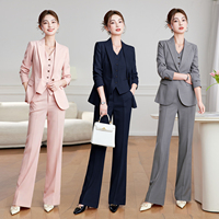 Costume professionnel pour femmes, printemps-automne, veste et pantalon, style décontracté et élégant pour le travail.