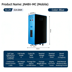 Batería de Litio Apilable LiFePO4 de 51.2V 300AH 15kWh para Almacenamiento de Energía Solar Fotovoltaica Doméstica con Pantalla Táctil y Ruedas Móviles, Fabricada en Hong Kong - Product Image 3