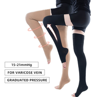 Bas de contention médicaux à bout ouvert, hauteur genou, 20-30 mmHg, à rebond, doux, d'épaisseur moyenne, motif uni, tricotés
