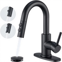 Robinet de salle de bain moderne style ferme, monotrou, 1 poignée, à poser sur le plan, avec douchette extractible, rotation à 360°, sans plomb, flexibles