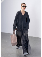 Pull en cachemire pur à 100 % anti-rides, fil moucheté minimaliste, col en V profond, pour femme, coupe oversize, épaules tombantes, tricot côtelé long