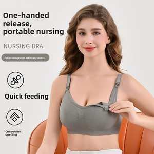 Reggiseno Allattamento Premaman Senza Ferretto <span class=keywords><strong>con</strong></span> Chiusura Frontale, Taglie Forti, Spalline Regolabili, Tinta Unita per Donne in Allattamento Post-Parto - Product Image 2