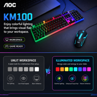 Kit Clavier Souris AOC KM100 Filaire USB 104 Touches ABS Rétroéclairé OEM Vente en Gros Prêt à Expédier Pour Café et Entreprises En Stock