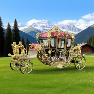 Chariot de tourisme électrique de luxe en acier doré, décoré d'une sculpture, type calèche royale à quatre roues fermée, capacité 6 personnes - Product Image 3
