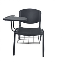 Chaise de formation empilable avec tablette d'écriture, panier de rangement, cadre en acier en forme de cœur, chaise en plastique PP avec porte-livres