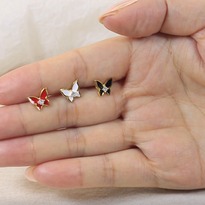 Boucles d'oreilles clous ROXI S925 en argent sterling, papillon, diamant, émail, piercing, 18K - Product Image 6