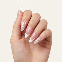 24 faux ongles à presser en ABS, rose nude, ondulés, style French, forme amande moyenne, bord large, Pure Desire Bridal