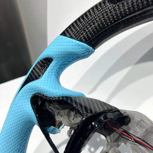 Volant en cuir bleu clair avec fibre de carbone, personnalisable pour <span class=keywords><strong>Hyundai</strong></span> Elantra, I20, <span class=keywords><strong>I30</strong></span>, Elantra N, Veloster N - Product Image 5