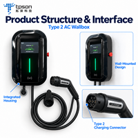 Tpson Nouvelle borne de recharge murale intelligente 7 kW AC pour véhicules électriques 32A Type 2 Station de charge murale IP65 pour usage domestique et commercial
