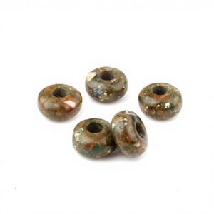 High Quality 14x8mm Rondelle Briolette Natural Smooth Rhyolite Rainforest Jasper Big Hole Gemstone Beads for Making Jewelry - Product Image 1