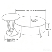 Table basse compacte de salon avec plateau en verre trempé, deux pièces séparées, tiroir coulissant silencieux ovale blanc brillant, fournie par OEM