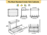 Organisateur coulissant multifonctionnel et détachable en métal à double niveau, moderne et durable, pour évier de cuisine, pour le rangement des couverts et le nettoyage