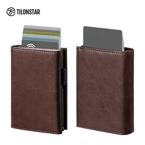 TILONSTAR TVC302W Tarjetero Minimalista de Cuero Premium Vintage, Tarjetero de Aluminio Anti-robo, Cartera Emergente - Product Image 1