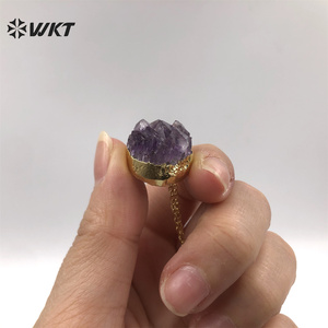 WT-N348 Wholesale Natural Round Druzy <strong>Amethyst</strong> <strong>Necklace</strong>, Hot Tiny Raw <strong>Amethyst</strong> <strong>Necklace</strong> With Gold Dipped - Product Image 4