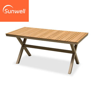 Ensemble <span class=keywords><strong>de</strong></span> <span class=keywords><strong>table</strong></span> et <span class=keywords><strong>de</strong></span> chaises en aluminium d'extérieur, meubles <span class=keywords><strong>de</strong></span> <span class=keywords><strong>jardin</strong></span>, restaurant, patio, tables et chaises <span class=keywords><strong>de</strong></span> salle à manger en métal avec plateau en bois <span class=keywords><strong>de</strong></span> teck - Product Image 5