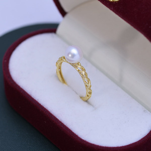 Bague en argent S925 de style vigne avec perle d'eau douce blanche de 7-8 mm, petite, légère, forte, presque parfaite - Product Image 4