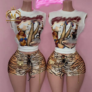Ensemble <span class=keywords><strong>de</strong></span> vêtements d'été pour femmes, haut et <span class=keywords><strong>short</strong></span> en coton imprimé, ensemble 2 pièces, style Y2k, ensemble décontracté 2 pièces, vêtements d'été pour femmes - Product Image 3