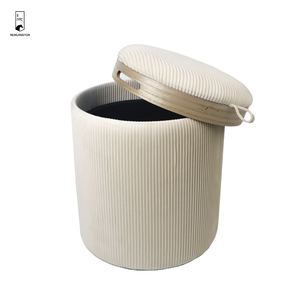 Tabouret de coiffeuse rond en velours blanc moderne avec panier de rangement <span class=keywords><strong>Pouf</strong></span> de rangement ottoman décoratif pour la maison - Product Image 1