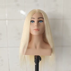 Maniquí de entrenamiento femenino para salón, cabeza de maniquí de cabello humano liso rubio <span class=keywords><strong>largo</strong></span> con hombros para trenzado de cabello y peluquería - Product Image 3