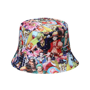 Chapeau Bob Réversible Imprimé Anime One Piece, Casquette de Pêcheur Protection Solaire <span class=keywords><strong>Luffy</strong></span> & <span class=keywords><strong>Équipage</strong></span> pour Hommes et Femmes, Chapeau pour Otaku/Fan d'Anime - Product Image 1