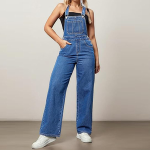 Salopette di Jeans da Donna OEM/ODM Casual Stile Streetwear a Taglio Dritto Vestibilità Baggy con Spalline Regolabili Effetto Lavato - Product Image 1